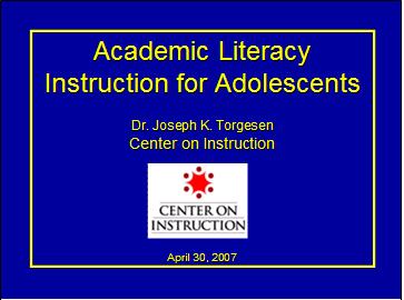 Image for Video Conference - Overview of Academic Literacy Instruction for Adolescents.